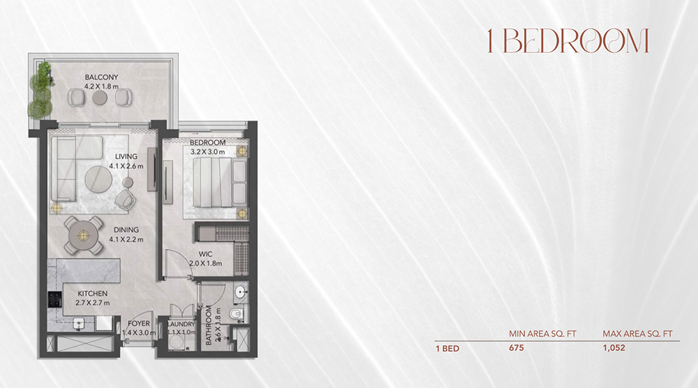 Ghaf Woods 1-Bedroom Apartment Floor Plan