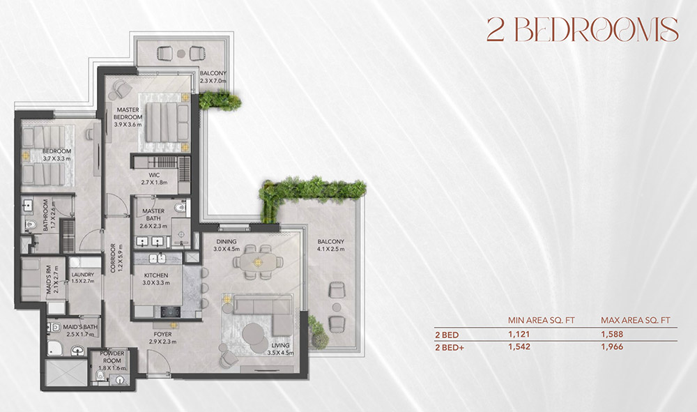Ghaf Woods 2-Bedroom Apartment Floor Plan