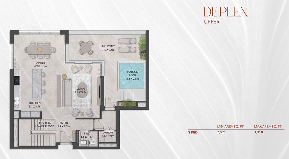 Ghaf Woods 3-Bedroom Duplex Floor Plan